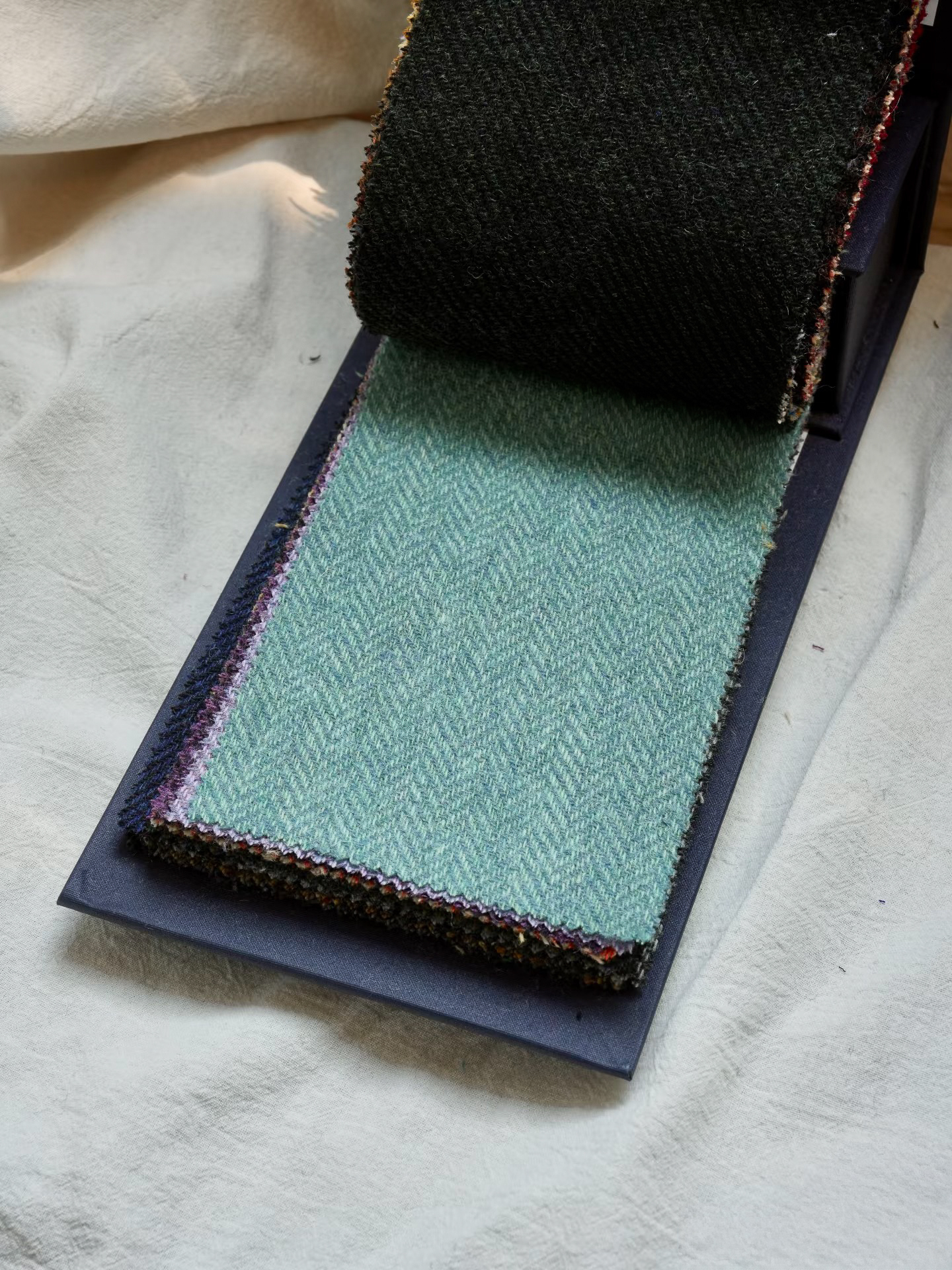 Deep Forest Twill & Sea Glass Herringbone