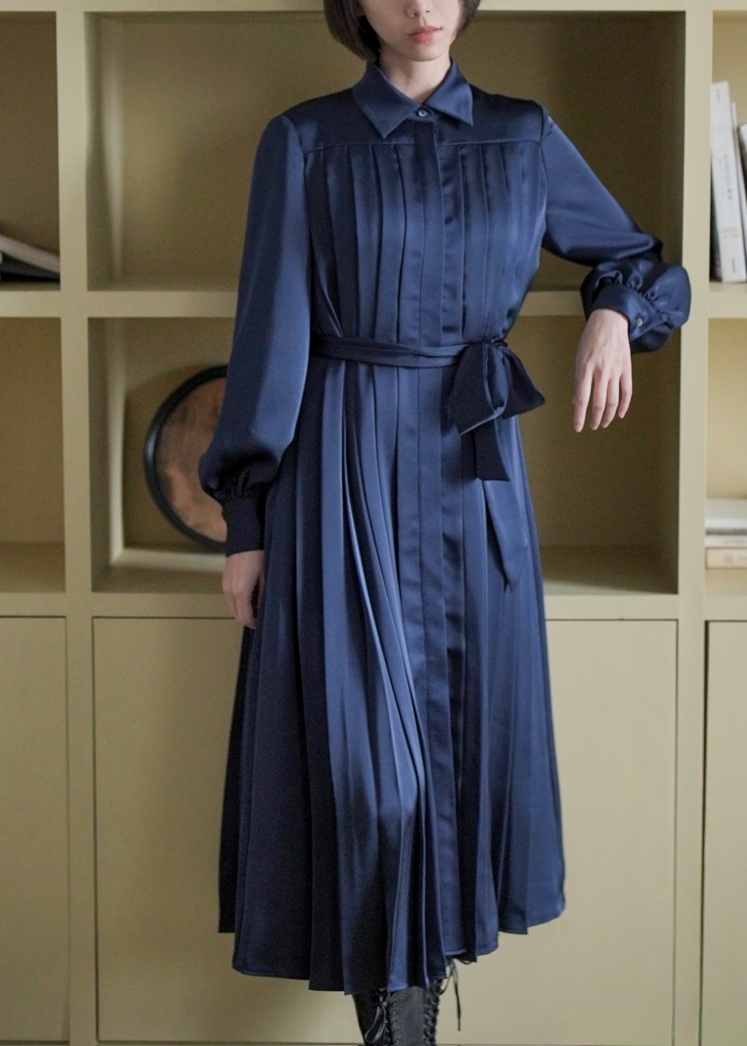 Midnight Pleated Dress — Front