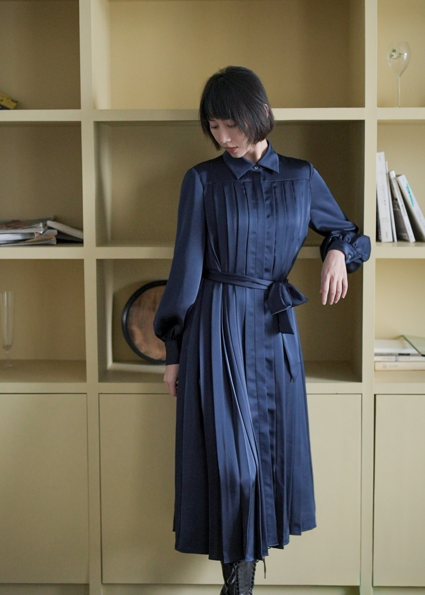 Midnight Pleated Dress — Front 2