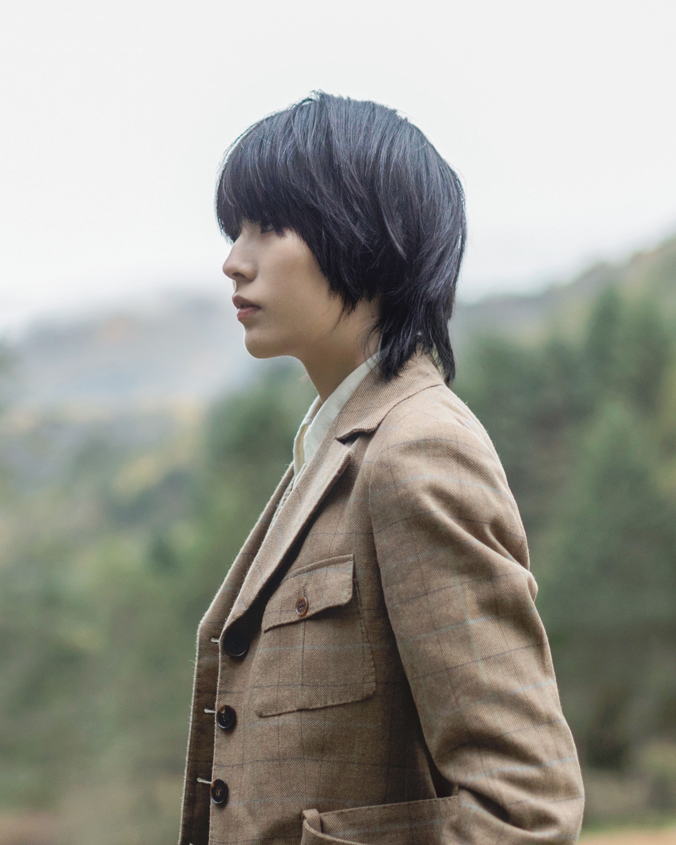 Motuo Safari Jacket — Brown Grids, Side