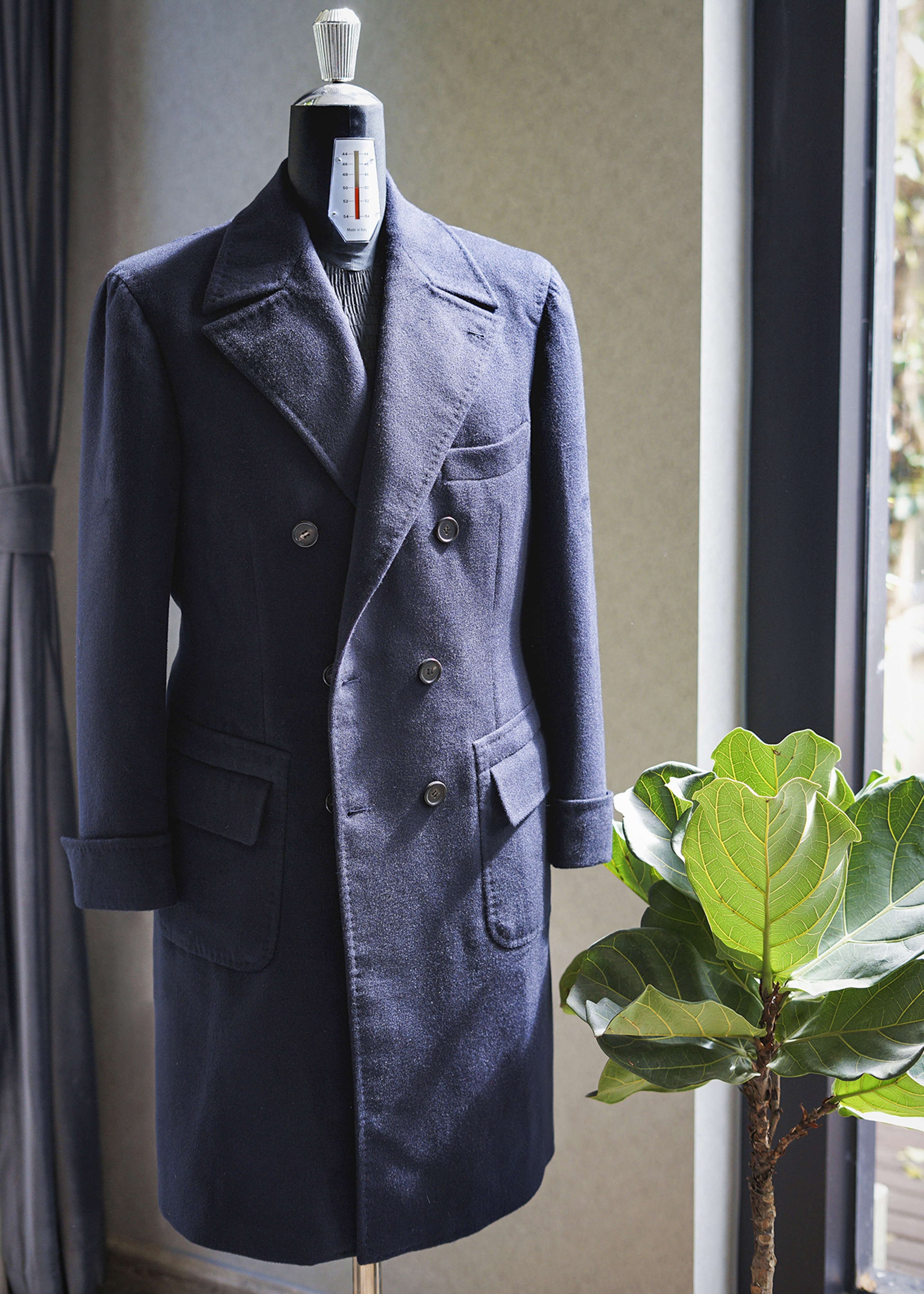 Cashmere Polo Coat — Navy, Mannequin Front