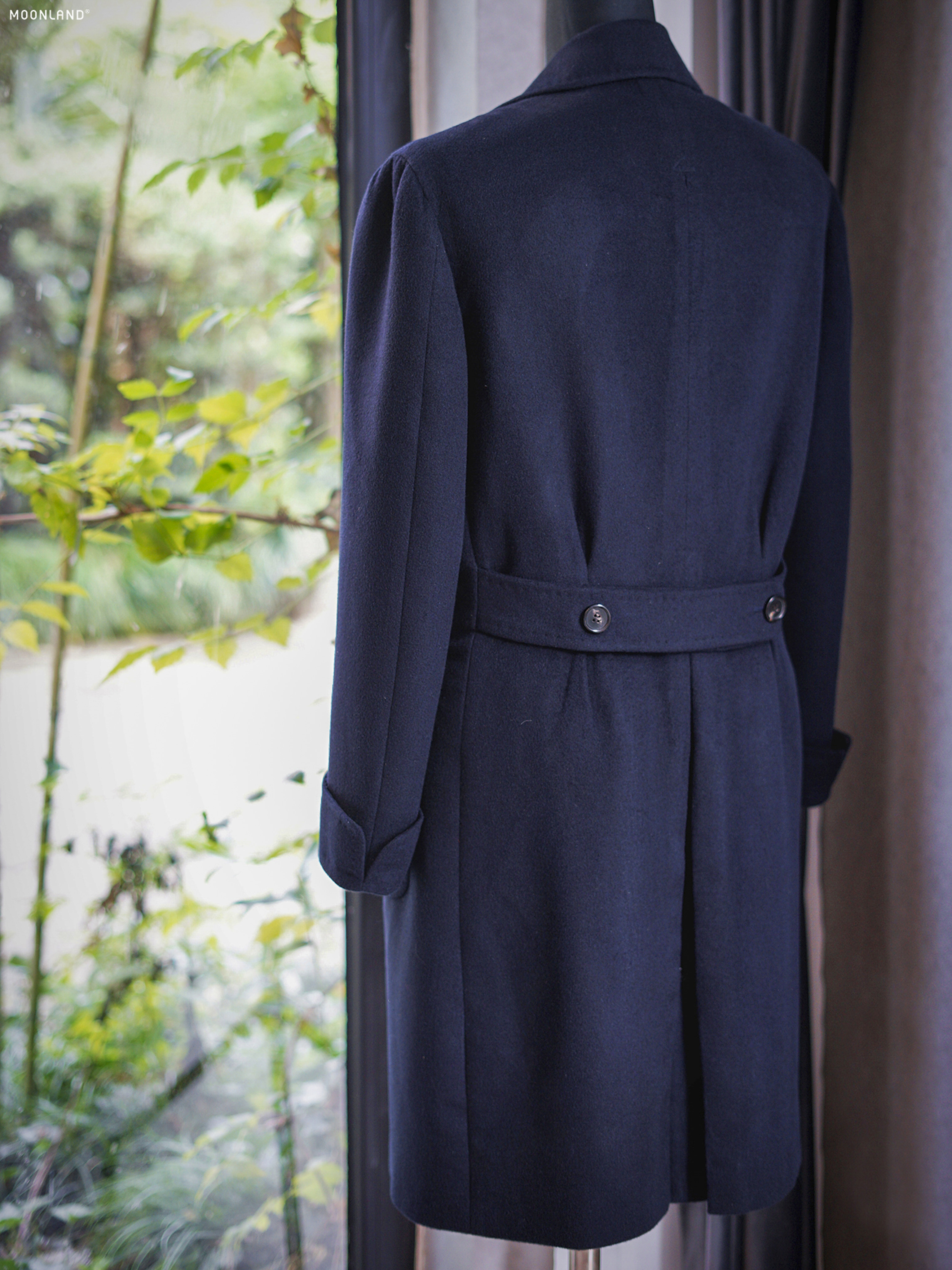 Cashmere Polo Coat — Navy, Mannequin Back