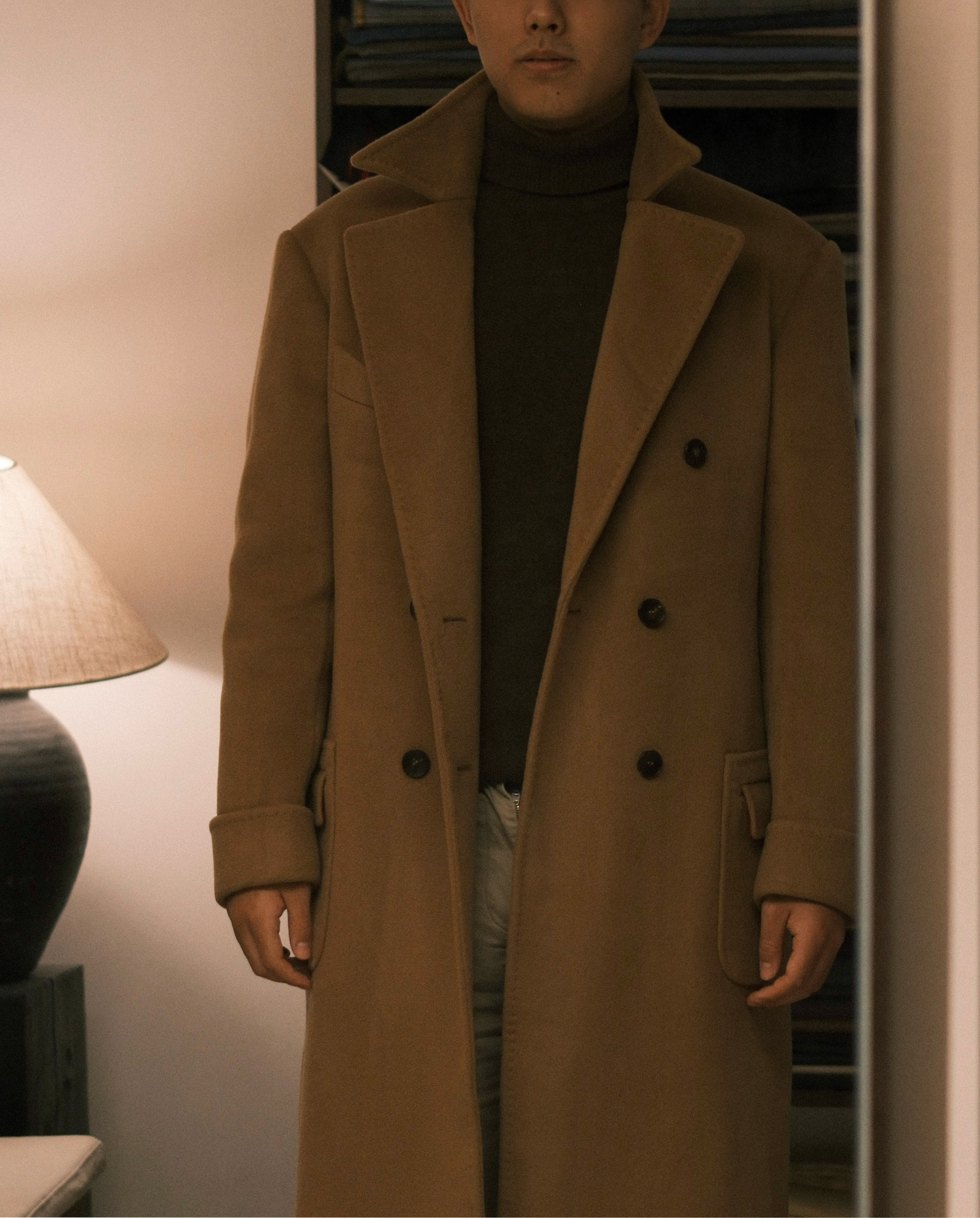 Cashmere Polo Coat — Camel, Front