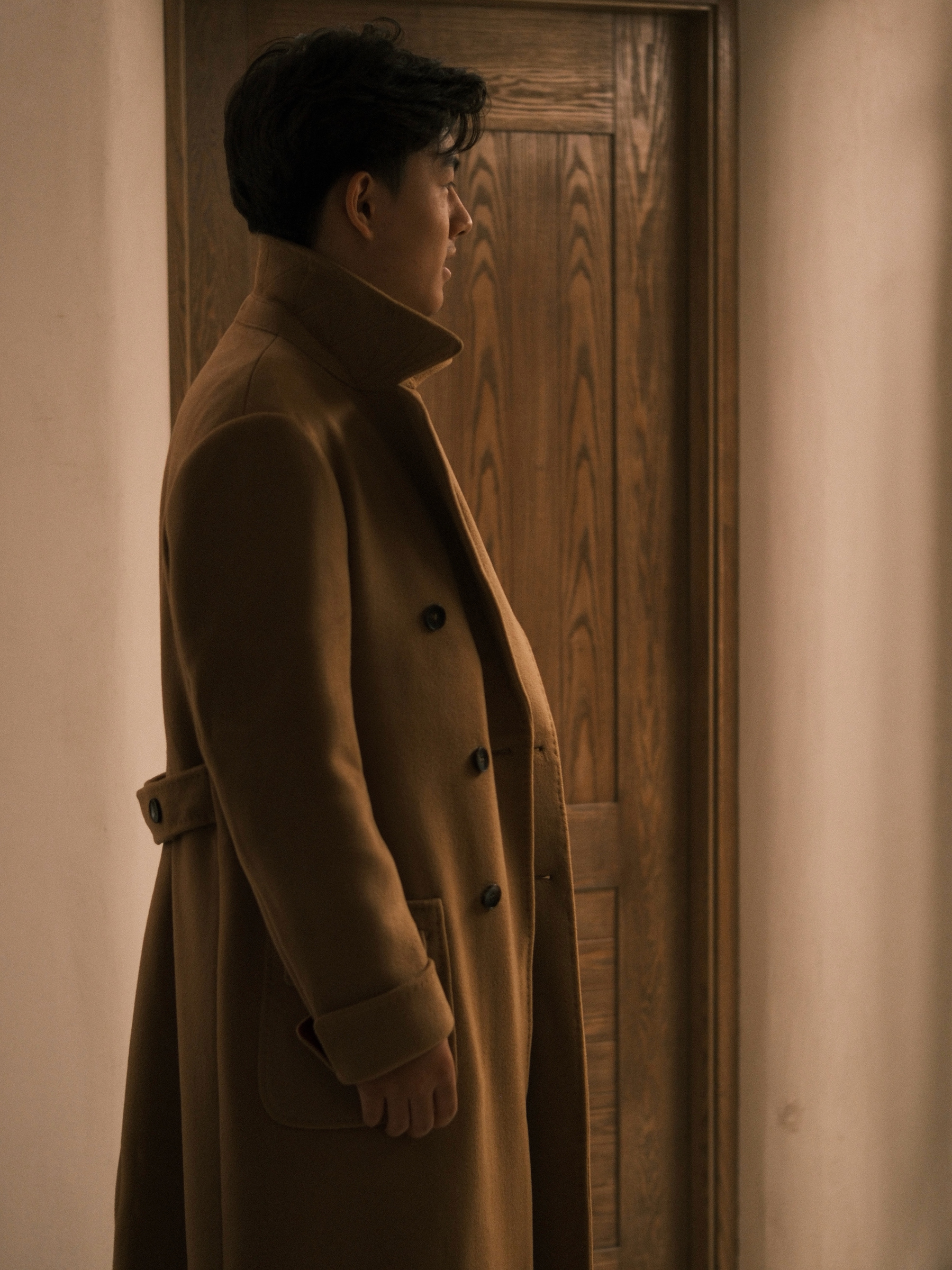 Cashmere Polo Coat — Camel, Side