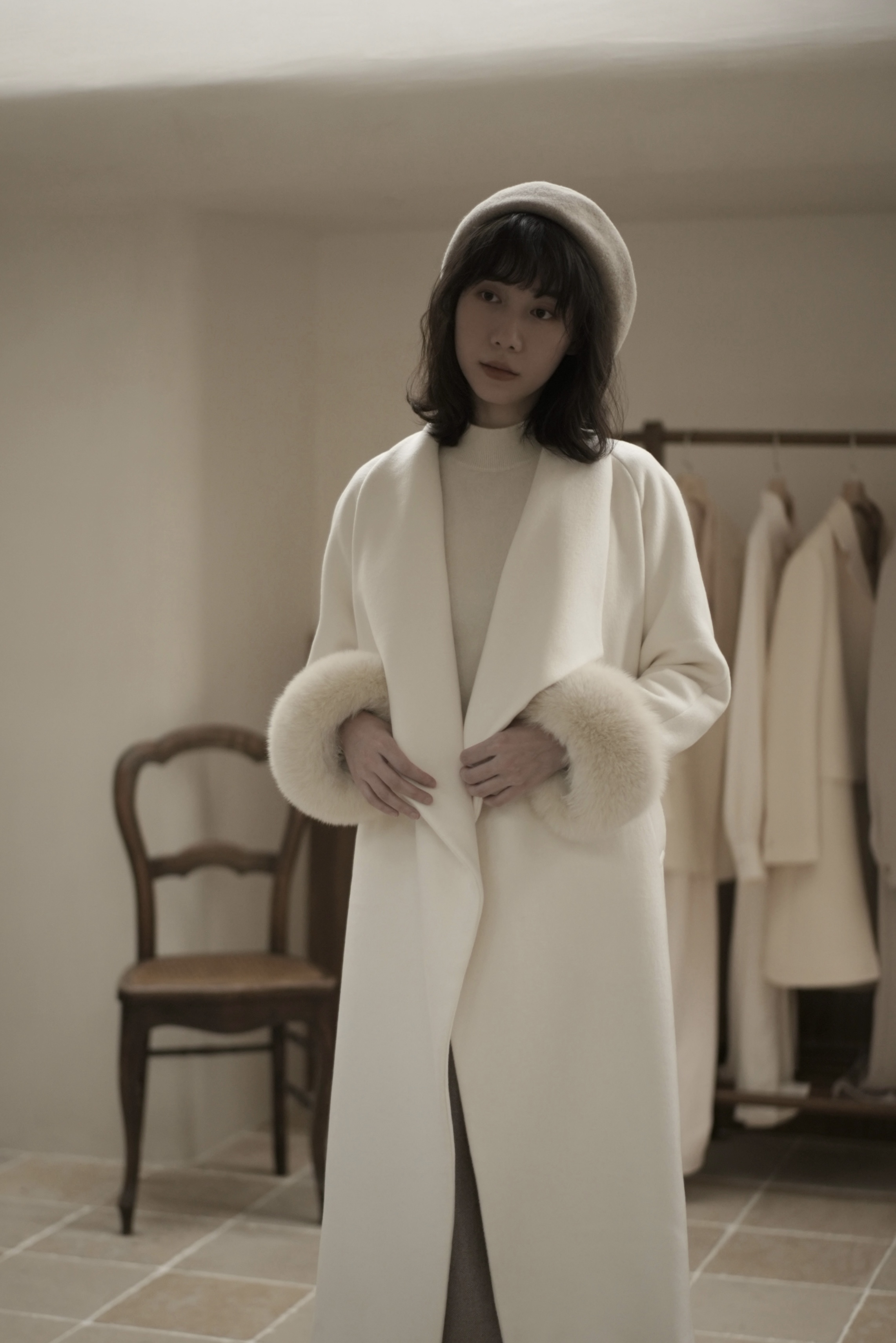Snow White Cashmere Coat — In Motion