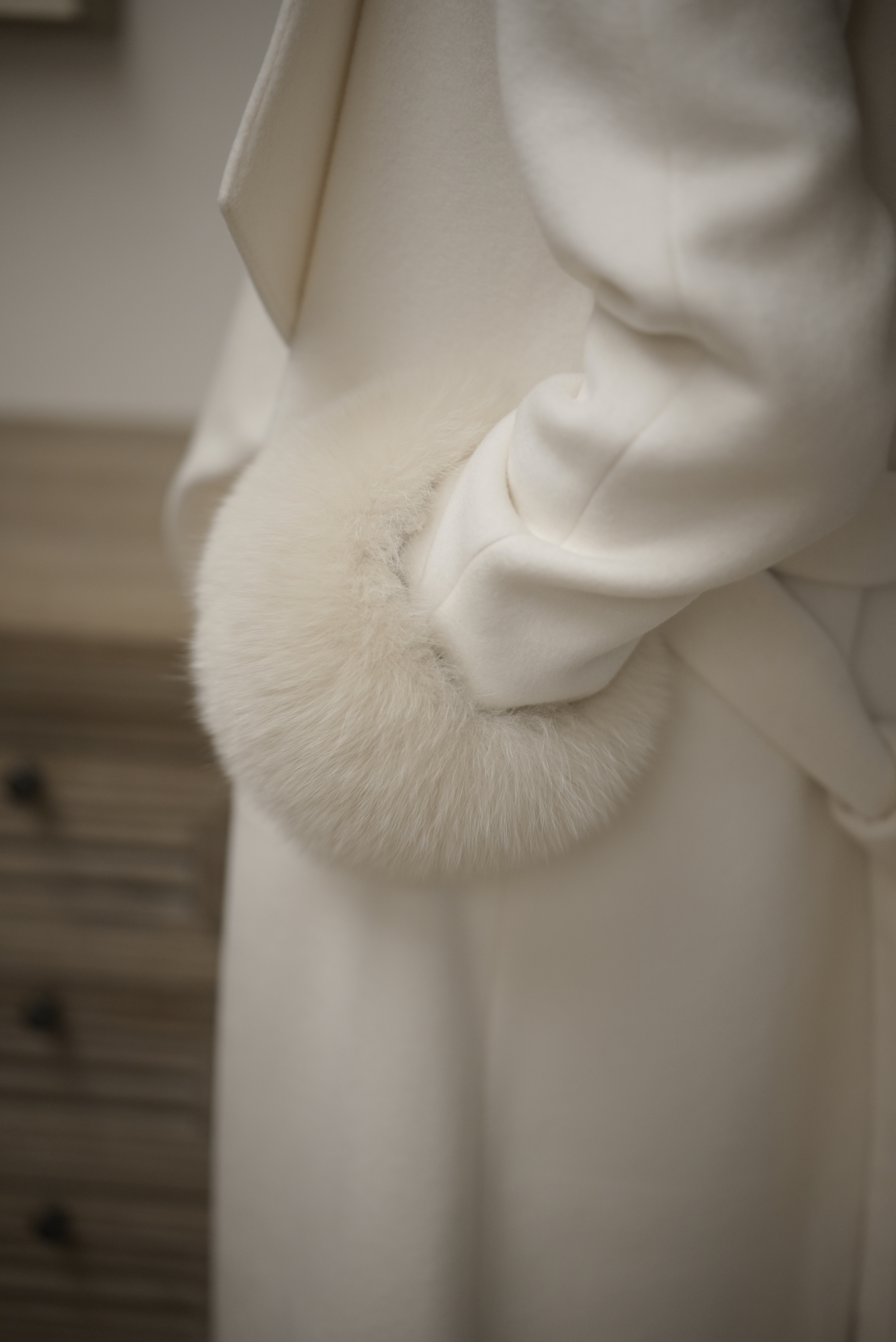 Snow White Cashmere Coat — Pocket Detail