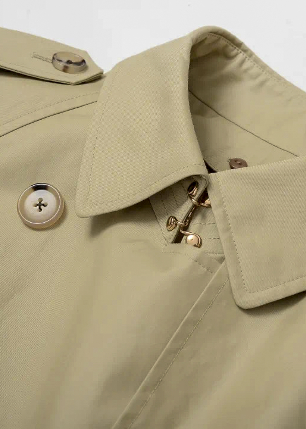 Strapped Trench Coat — Front Closure Detail