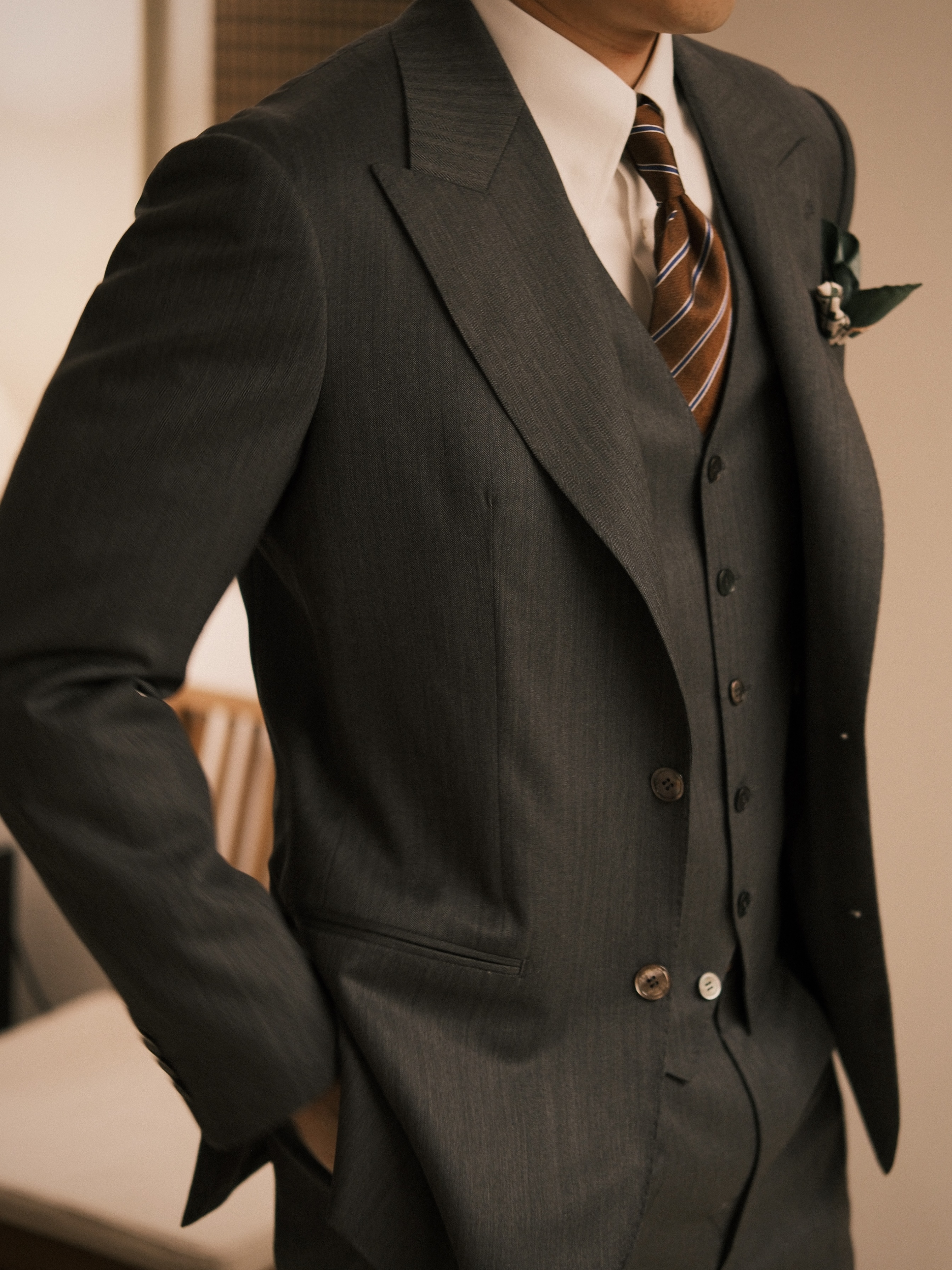 Suit Looks — Brown, Three Piece, Side Front
