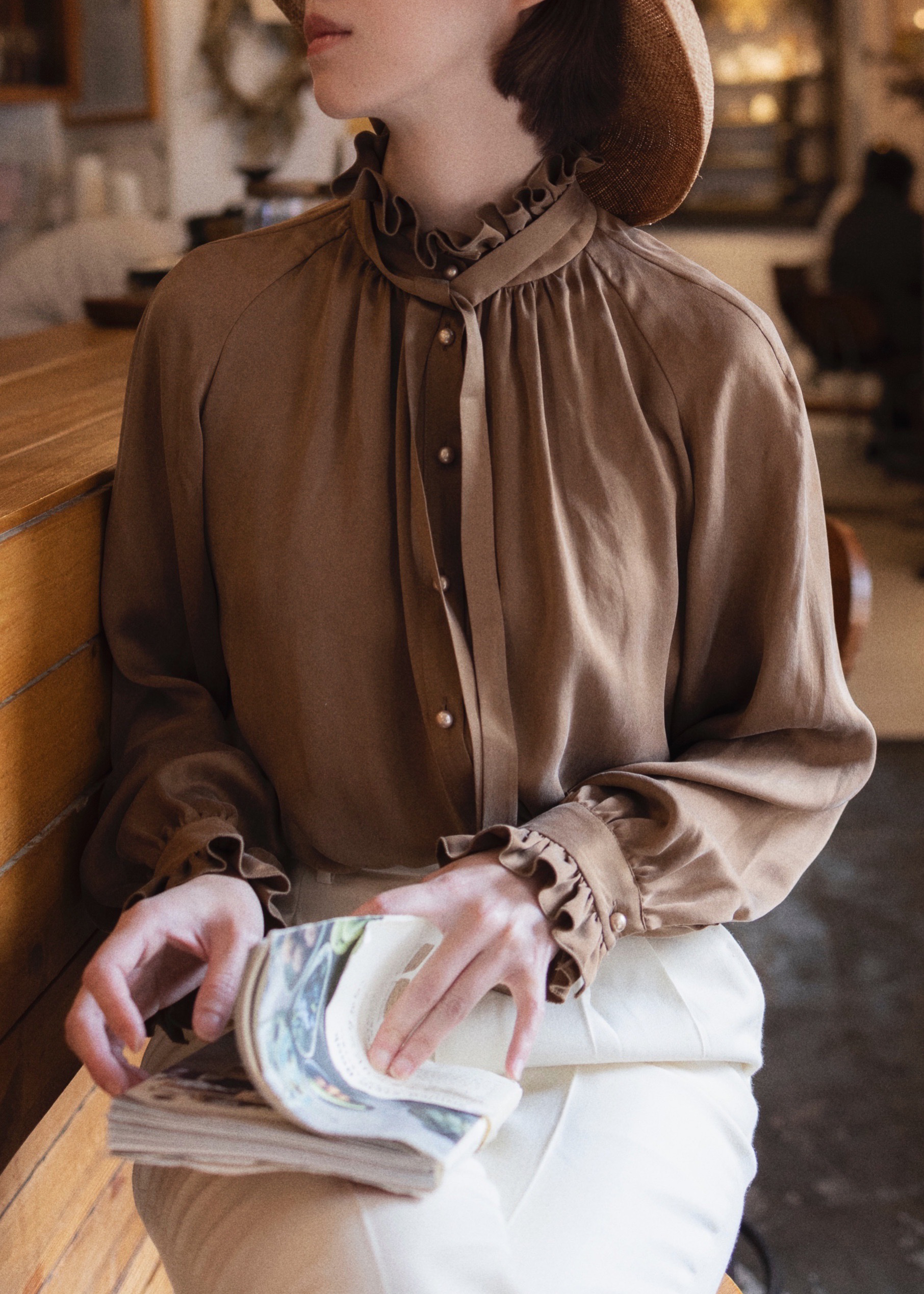 Toffee Silk Blouse — Front Up